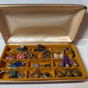 VINTAGE Mele Velvet Jewelry Box Full of trinkets, pins, rings, etc.